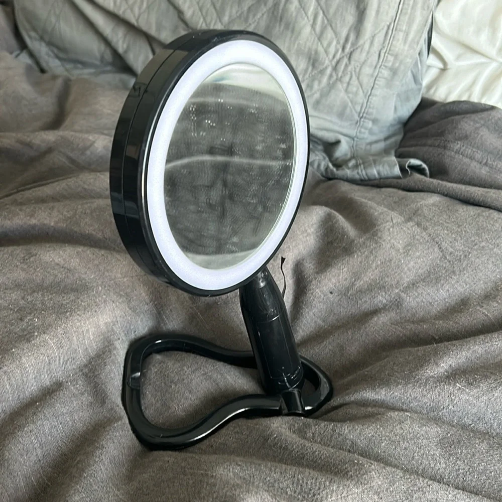 Makeup mirror with stand - double sided (dual strength) with light